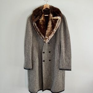 John Varvatos Wool Leather Trim Fur Collar Jacket